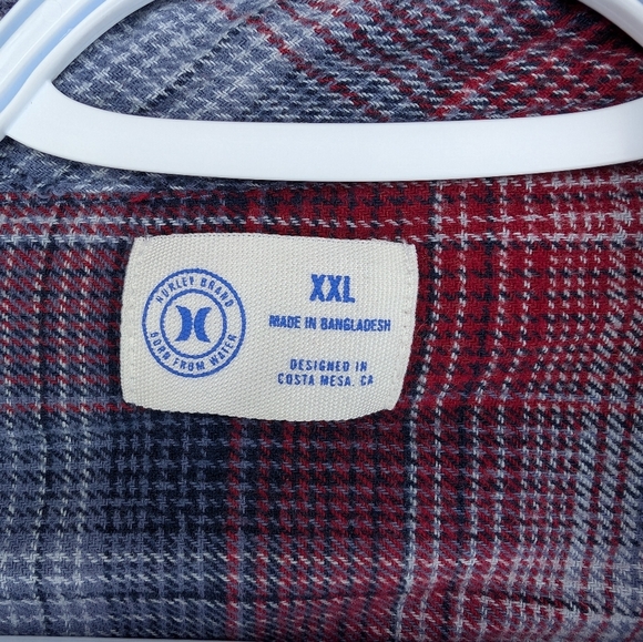 Men's Hurley Blue Red White Flannel Plaid Button-Down Shirt XXL - Picture 3 of 12